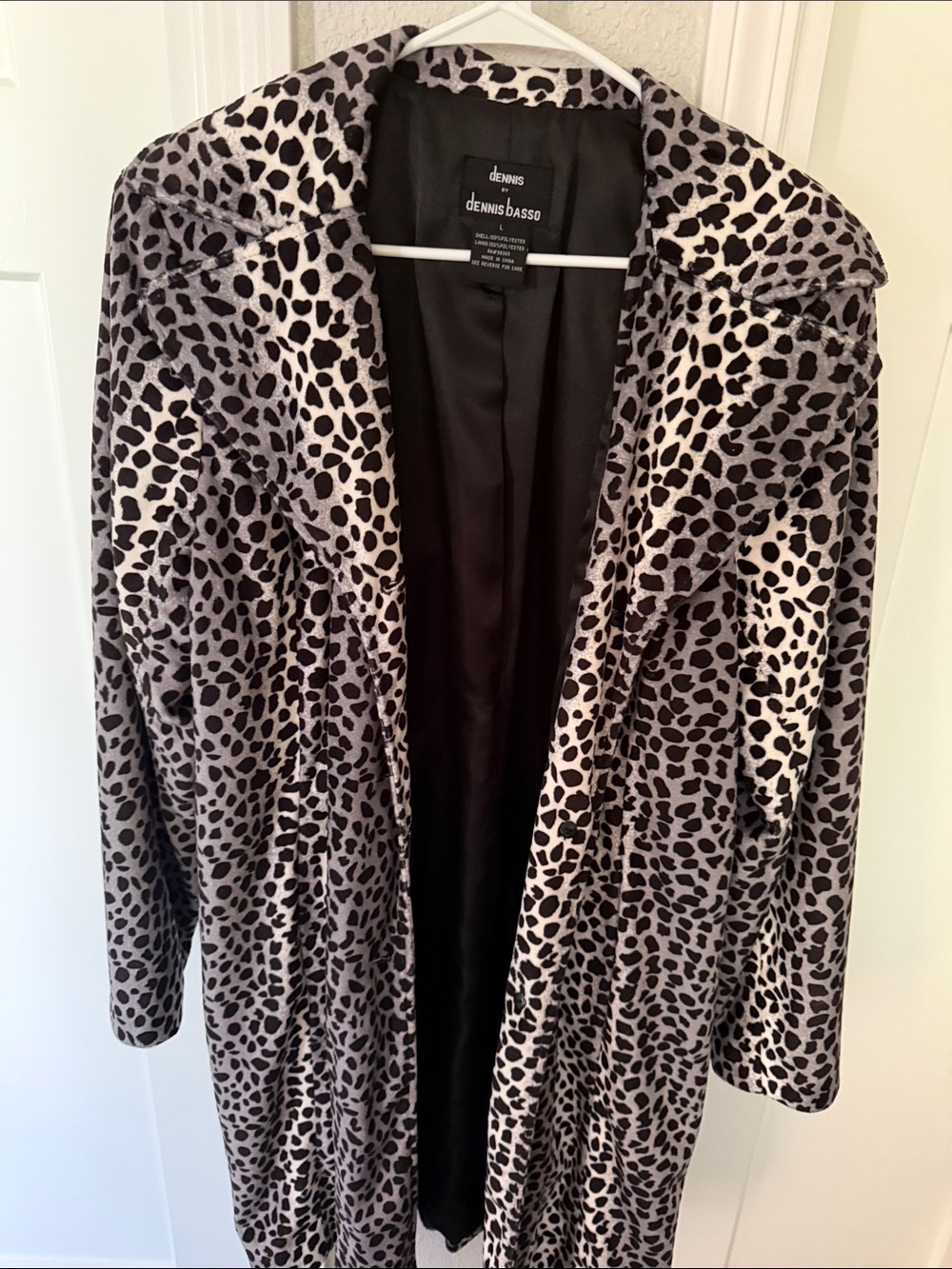 dennis basso Black & Cream Leopard Print Trench Coat